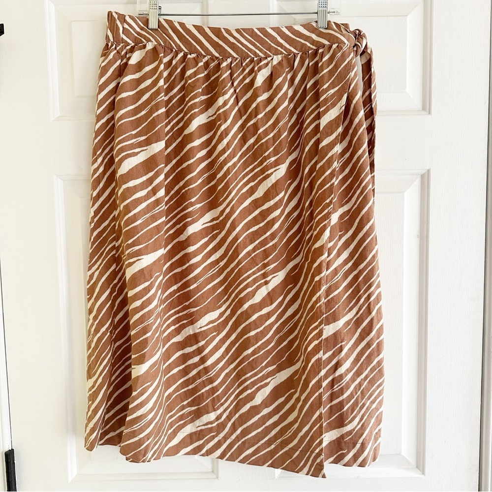 A New‎ Day Women's Linen Wrap A-Line Skirt Brown Zebra Print Size XXL Beachy